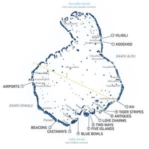 Surf spots map southern atolls maldives