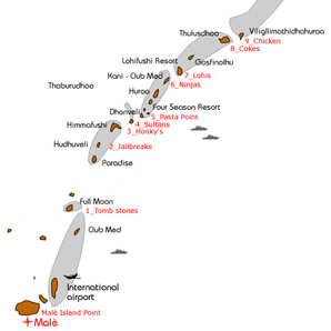 Carte spots surf Malé Maldives