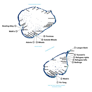 Surf spots map central atoll maldives